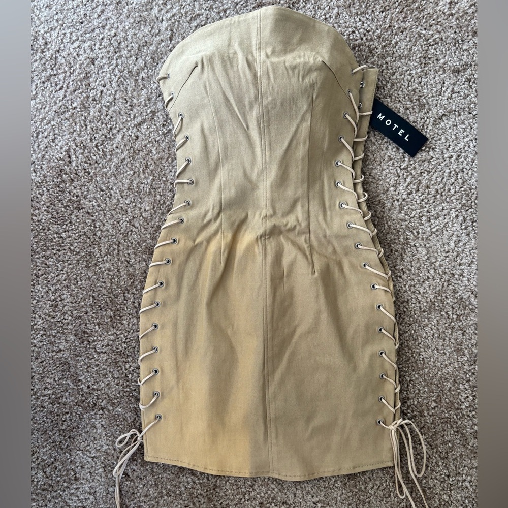 Motel Rocks Tan Lace-Up Dress